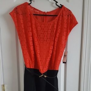 NWT reddish/coral lace dress with black bottom